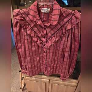 Vintage Circle T Pink Plaid Ruffle Blouse